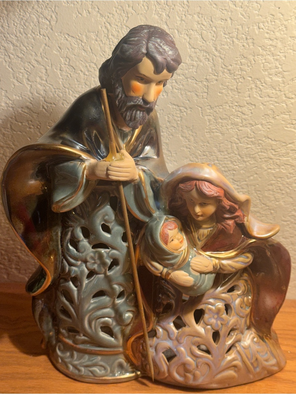 Religious Nativity Figurine Set in Multicolor Glazed Finish